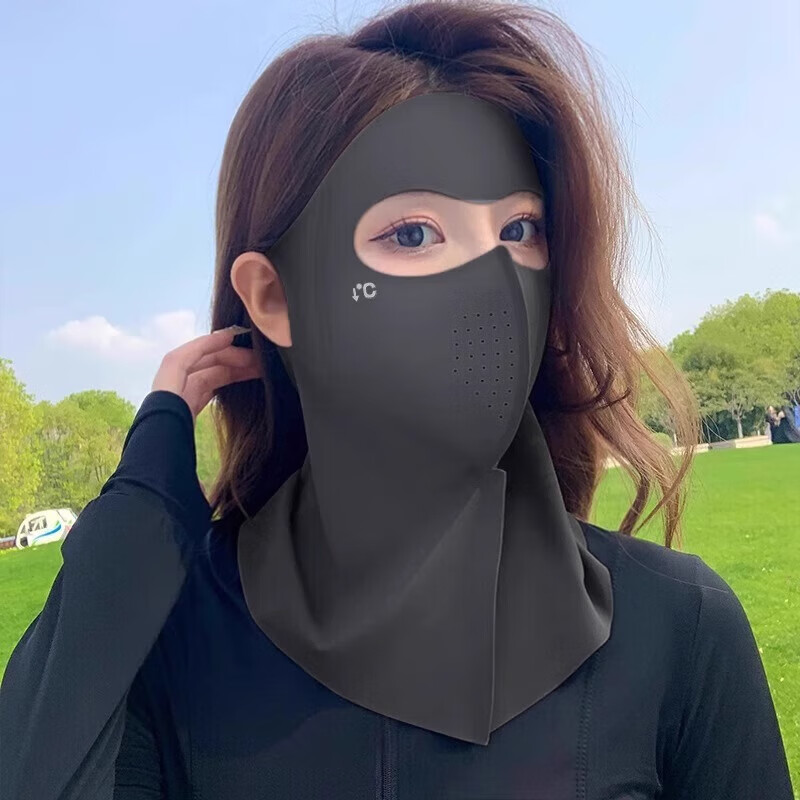 铭隋立体高颜值防晒脸基尼口罩女夏季2025新款防紫外线护颈遮全脸面罩 黑色 升级版5.0冰丝面罩