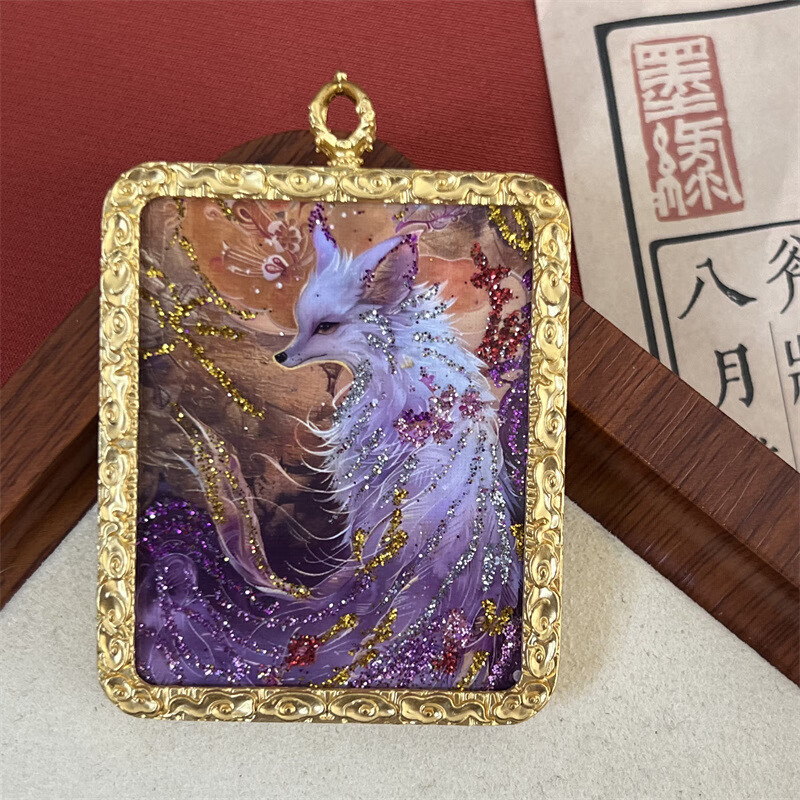 新款双面唐卡纯手工彩金九尾狐吊坠描金狐狸佛牌随身挂件 九尾狐 1