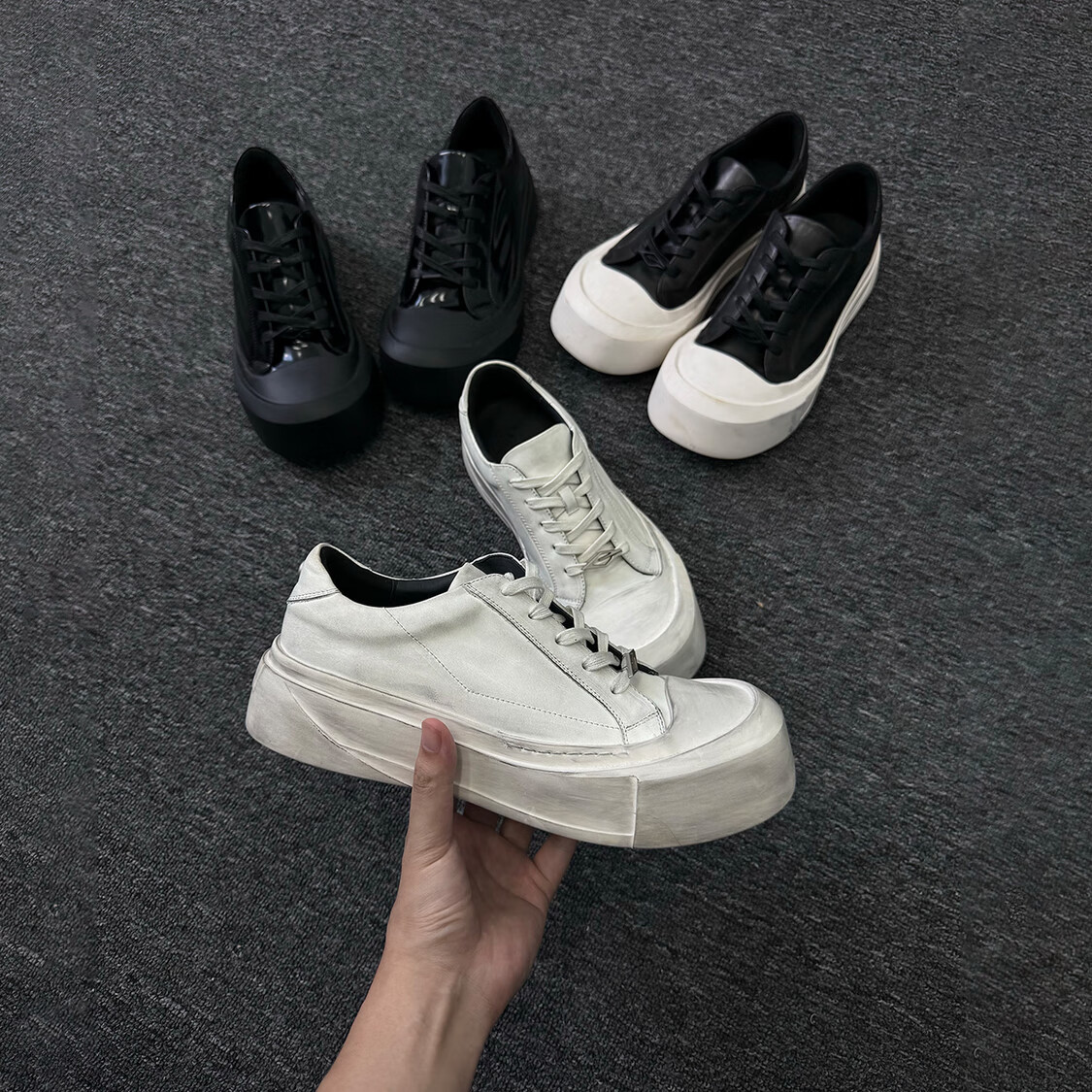 TERRAINCOGNITA【弧月系列】牛皮厚底增高男女休闲板鞋通勤开模定制香底 极夜黑 42 男码