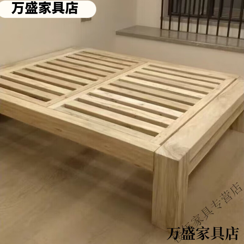 虞萌馨迪榻榻純實木床簡約現(xiàn)代矮床老榆木單雙人床床頭靠背結(jié)實架子床 未打磨/未上漆 1200mm*2000mm 框架結(jié)構(gòu)