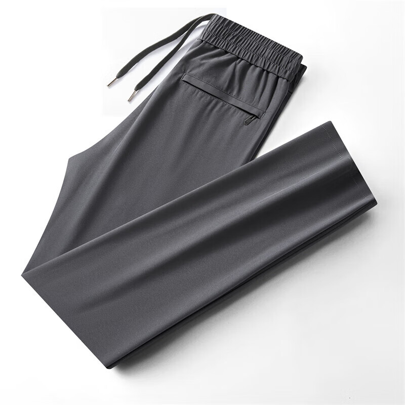 尺度保罗男士休闲裤春夏季薄款冰丝免烫抗皱休闲宽松直筒长裤子爸爸裤 NJ528灰色 4XL 推荐190-210斤