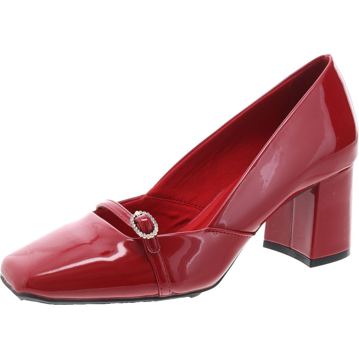 女士红色漆皮船鞋 圆头舒适通勤单鞋 深红色