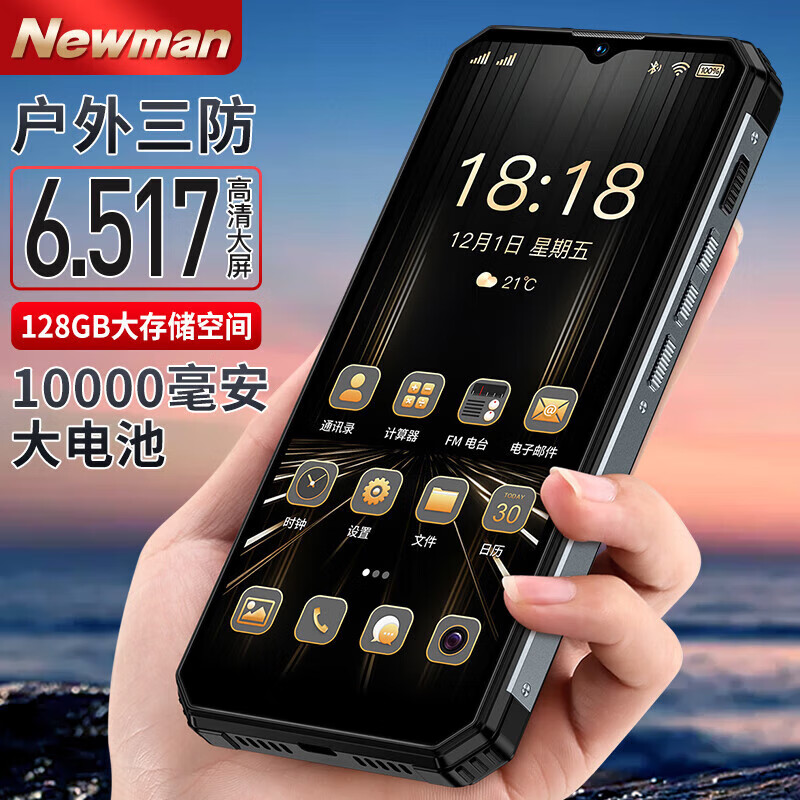 纽曼（Newman）M100Pro 三防纯净版系统手机10000毫安长续航大屏老年机超长待机户外备用百元大字大声双卡双待 黑色 8核+128GB