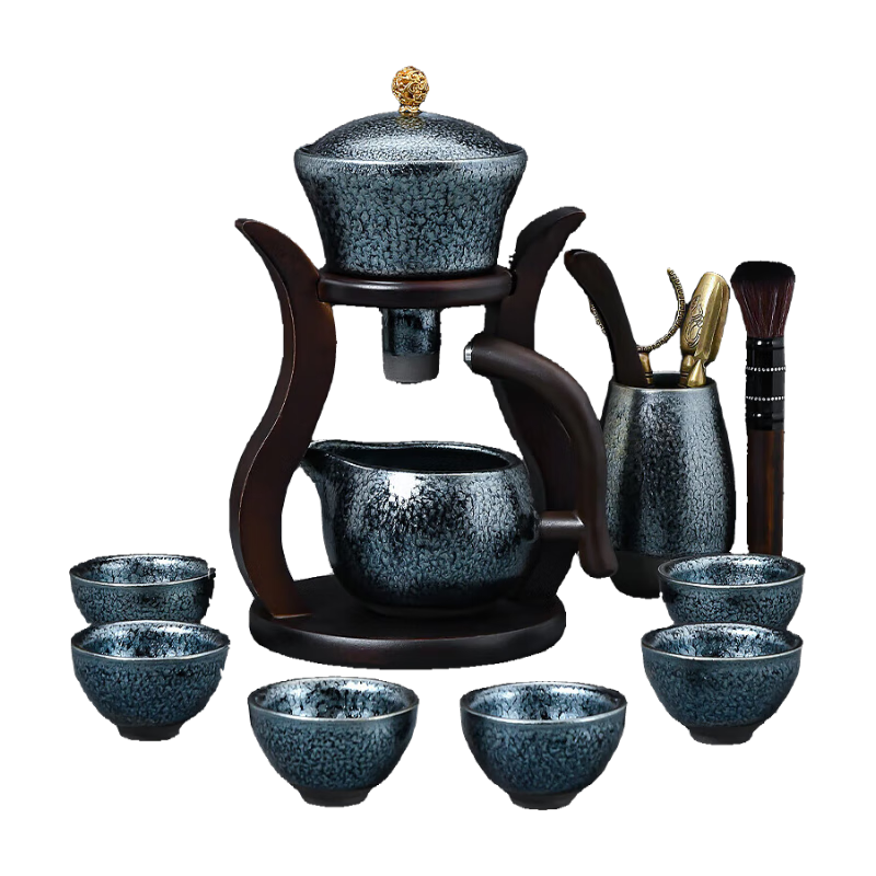 正揚建盞自動茶具套裝辦公懶人功夫泡茶神器茶杯鐵胎油滴菊花盞宮燈 建盞(宮燈百花盞)六杯+茶道