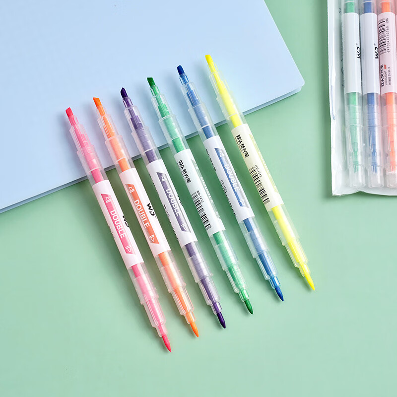 创意双头双色荧光笔6支装学生标记重点划线记号笔 彩色6