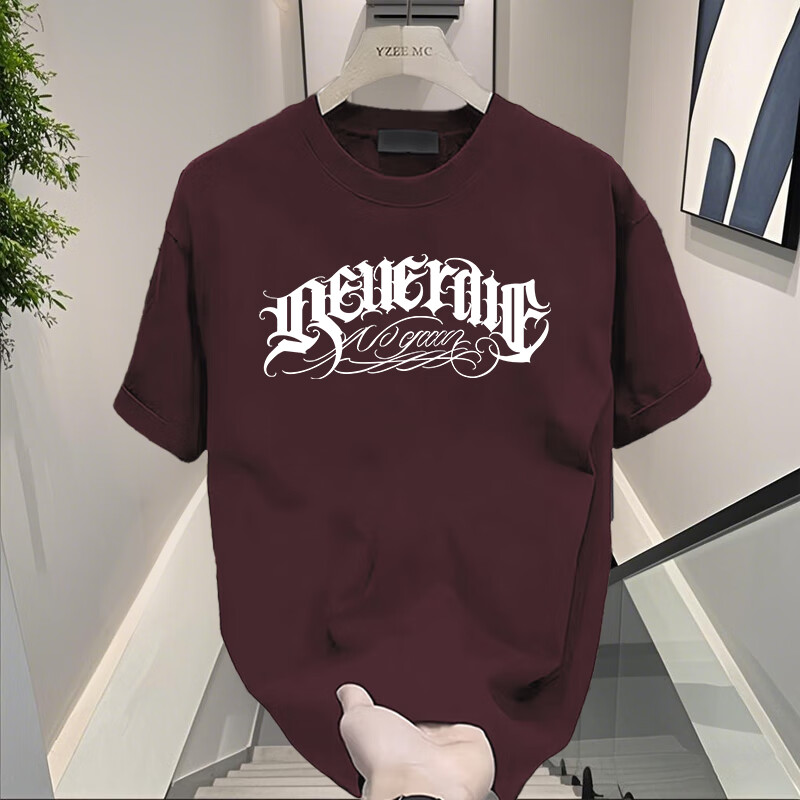 宾色美式重磅260g纯棉短袖t恤男士春夏季2025新款宽松长袖打底衫男款 酒红色 XL 【适合140-155斤】