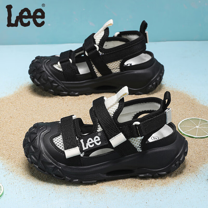Lee儿童凉鞋【防撞鞋头】夏季新款儿童包头鞋时尚男女童运动凉鞋 黑米 36 【建议脚长219.3mm】