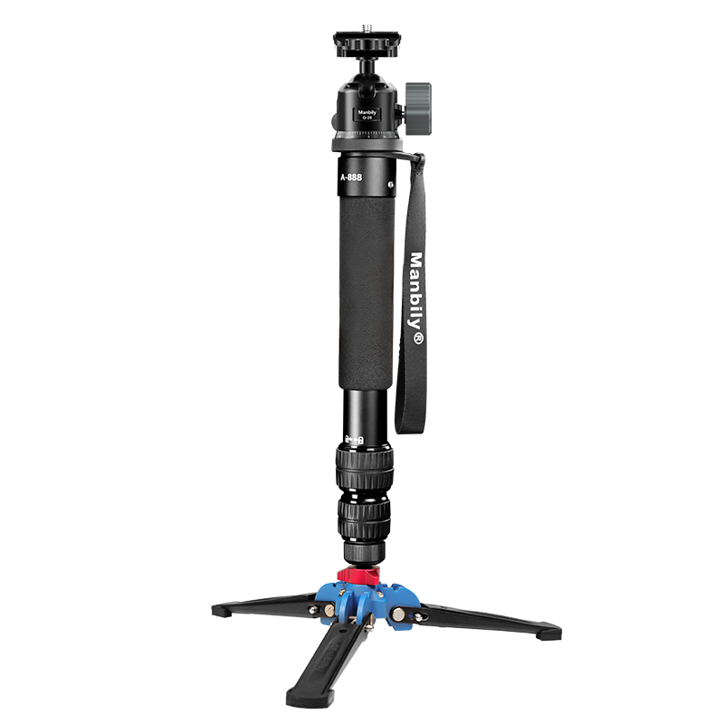曼比利（Manbily）A-888迷你便攜鋁合金獨腳架單反微單相機手機演唱會自拍桿攝影直播支架旅行輕型單腳架獨角架 【腳墊可拆】A-888+M2底座+Q28云臺
