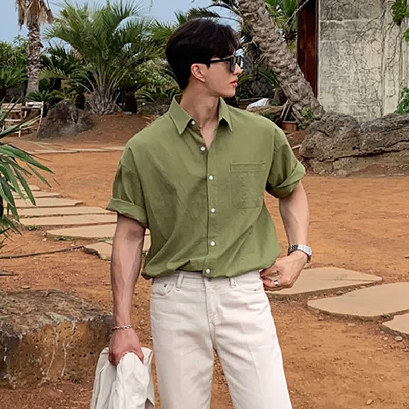 我是大卫短袖衬衫男港风日系衬衣男生宽松夏季潮牌ins休闲简约百搭上衣 橘色 XL
