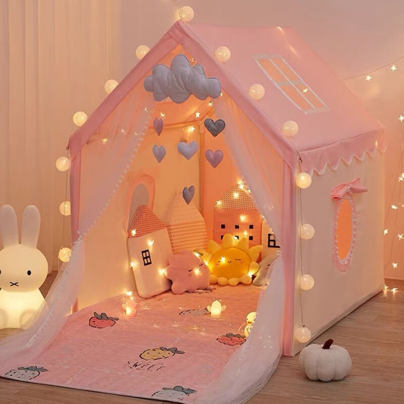 婕茵桐秘密基地小屋帐篷 儿童小帐篷室内家用女孩公主小房子分床神器 四窗户款粉色帐篷【PVC杆】 帐篷+星星灯