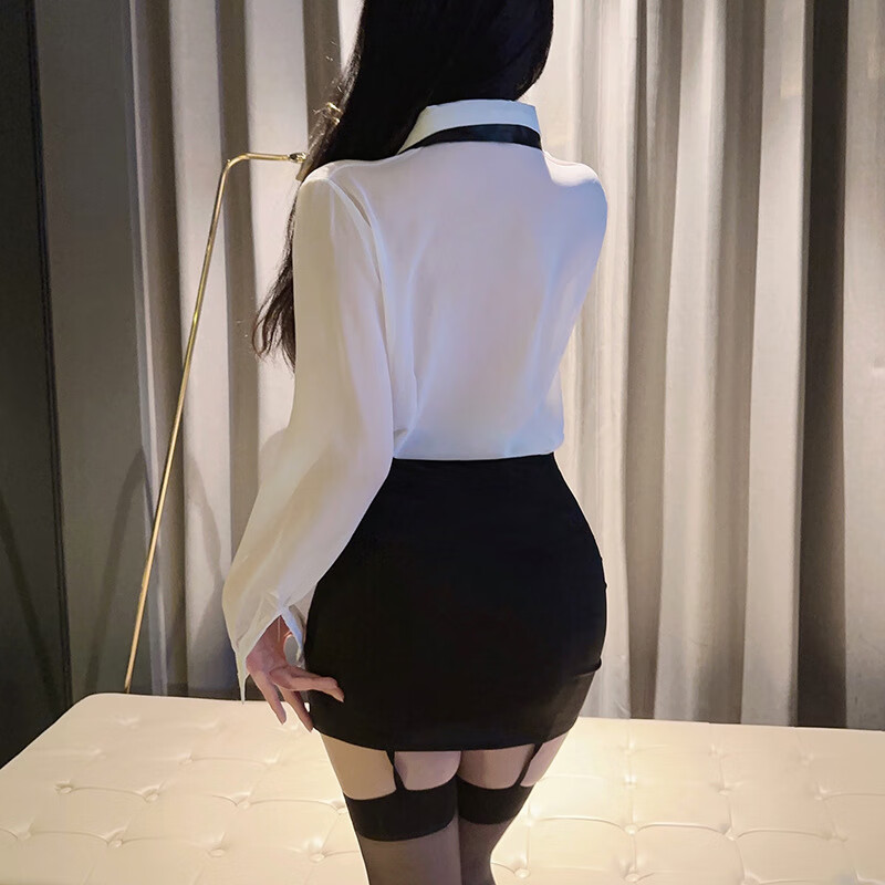 情趣制服秘书服ol办公室诱惑qqny约会战袍透明免脱刺激大码200斤 黑白套装+模特同款袜 大码(160-200) 京东折扣/优惠券