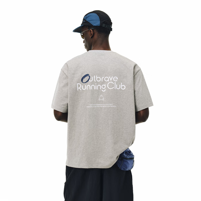 FPA凉感运动印花短袖夏季新款潮流圆领宽松休闲复古情侣半袖t恤男 花灰色 L