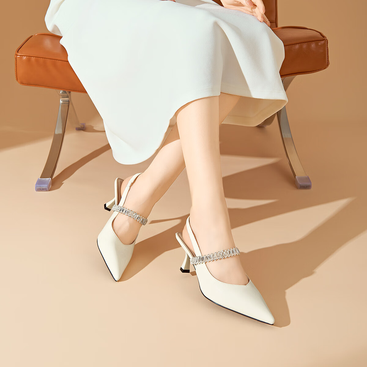 戈美其商场同款法式细跟包头凉鞋女2025新款夏季尖头