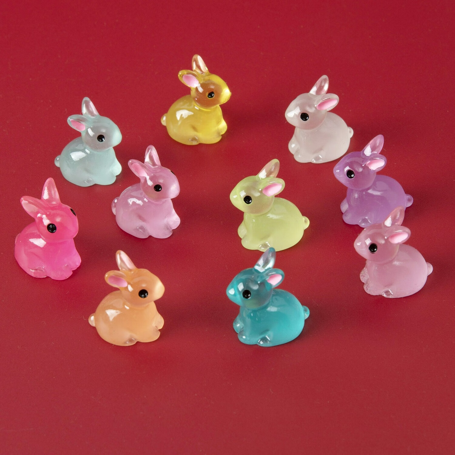彩色玩偶模型公仔桌面摆件微缩玩具萌礼物 夜光小兔子5个装颜色随机