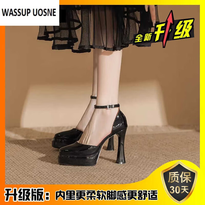 WASSUP UOSNE2025春夏新款瑪麗珍高跟鞋婚鞋防水臺(tái)性感芭比超高跟小個(gè)子涼鞋女 黑色11CM【升級(jí)版】 37 【防水臺(tái)3.5CM】