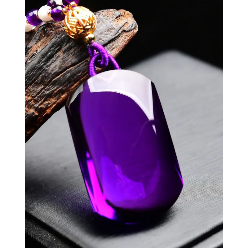 冰珂晶石天然巴西紫水晶无事牌吊坠紫气东来配珠链紫水晶套装链子