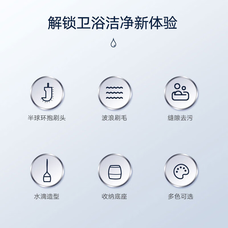 利快二代水滴形马桶刷家用卫生间蹲坑清洁无死角长柄软毛洁厕刷器套装 白色(配防漏底座)