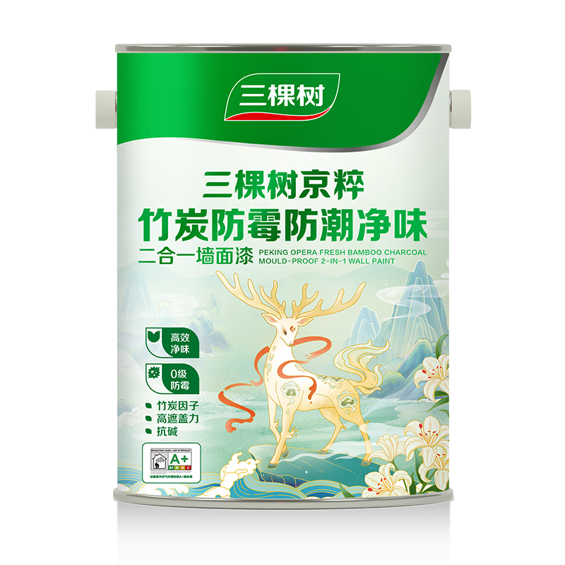 三棵树漆乳胶漆JC竹炭防霉防潮净味二合一墙面漆油漆涂料5L【京仓白漆】