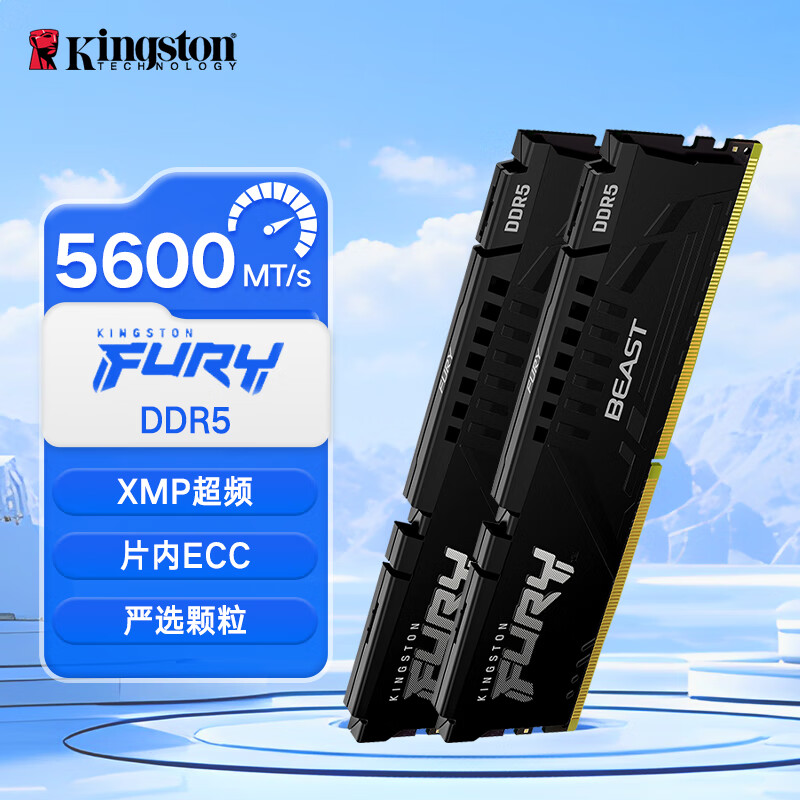 金士顿（Kingston）FURY 32GB(16G×2)套装 DDR5 6000 台式机内存条Beast超级野兽/野兽 台式马甲条 DDR5 5600频 野兽  16GB 1条