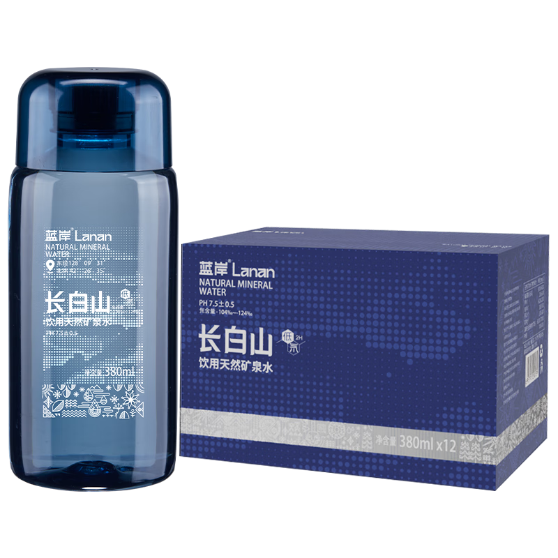 蓝岸新品长白山天然矿泉水380ml小瓶装低氘弱碱性饮用水瓶装泡茶整箱 5箱60瓶送货上门【弱碱低氘】
