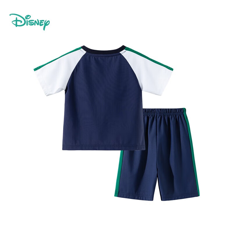 迪士尼宝宝(Disney Baby)童装男女儿童卡通短袖短裤套装中大童时尚休闲舒适新款夏季套装 ZD2ET013深蓝 120