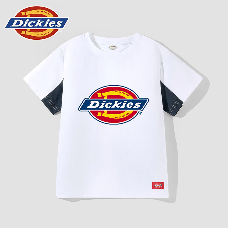 DICKIESDickies童装男童短袖夏季儿童2025新款防晒运动服小童透气速干衣 白/DK红蓝标小 150 【推荐体重68-80斤】