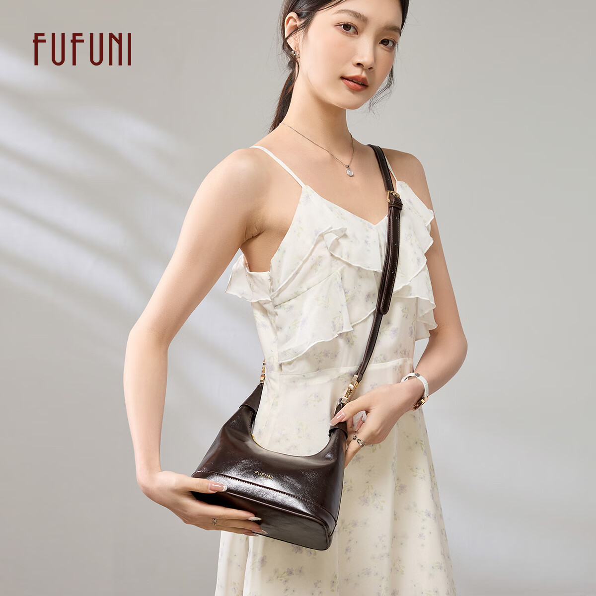 FUFUNI弗芙妮中秋节送礼推荐现货速发新款休闲时尚女包2025高级单肩复古手提包 黑色