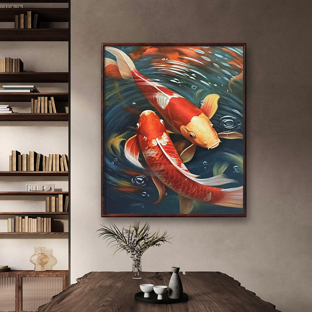 绘恒美张俊龙原创年年有余鲤鱼装饰油画挂墙壁肌理复刻版画会所客厅