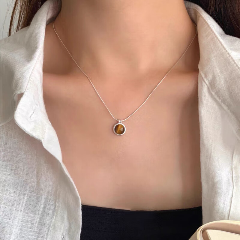 虎眼石吊坠项链女款新款复古锁骨链轻奢小众感毛衣链配饰 MY38448