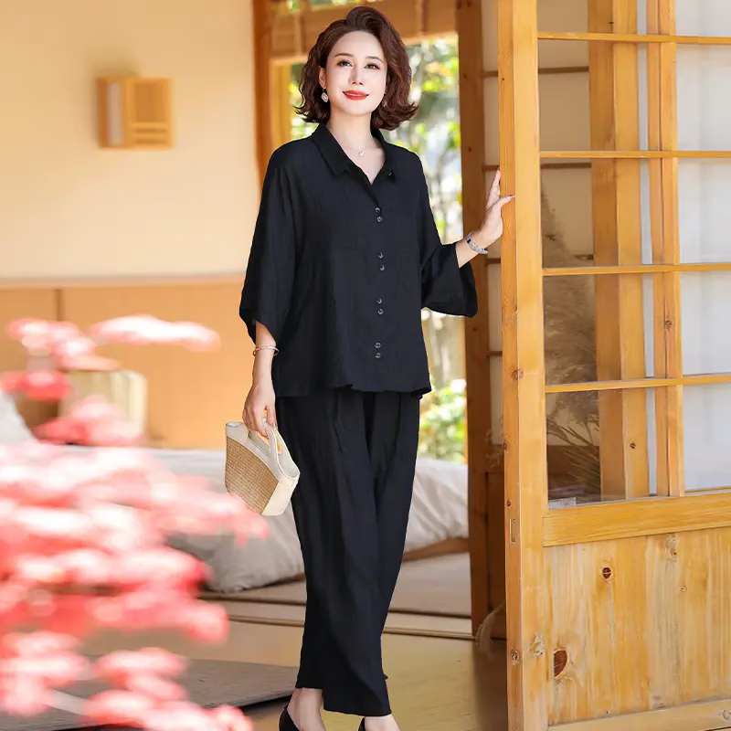 俞兆林(YUZHAOLIN)母亲节妈妈装套装中老年女装夏季薄款大码老年人衣服显瘦两件套 咖啡色 3XL (尺码偏大155-185斤)