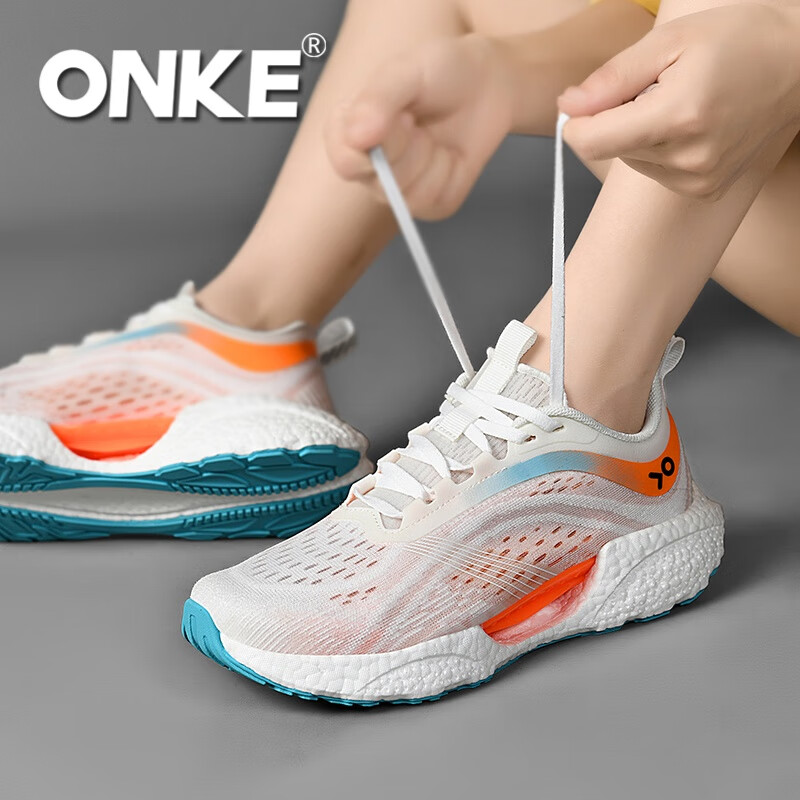 ONKE氢跑科技高弹爆米花跑步男女鞋夏季网面鞋轻便透气慢跑大码运动鞋 元气橙 38
