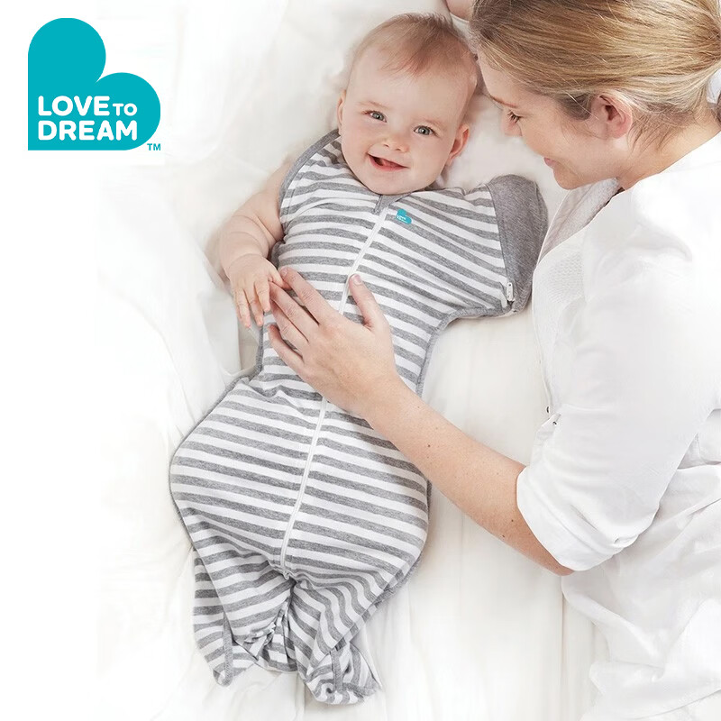 LOVE TO dream澳洲品牌防惊跳睡袋婴儿睡袋防踢被纯棉可拆袖投降式宝宝睡袋 灰色条纹 四季通用 L码:13-20斤 (约6-9个月)