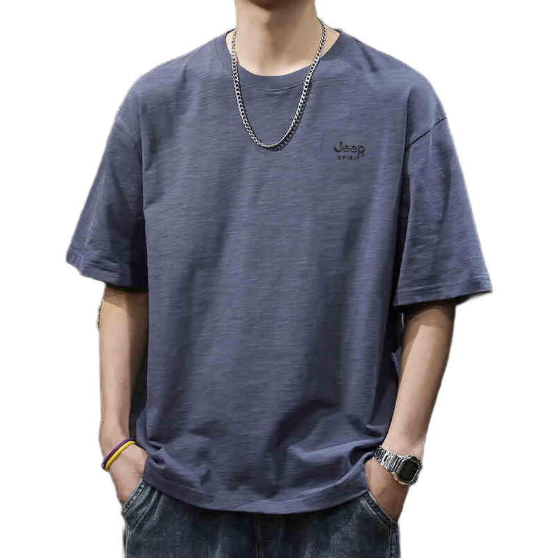 JEEP SPIRIT吉普短袖t恤男士夏季竹節(jié)純棉上衣服潮牌休閑體恤男裝 深灰 XL 