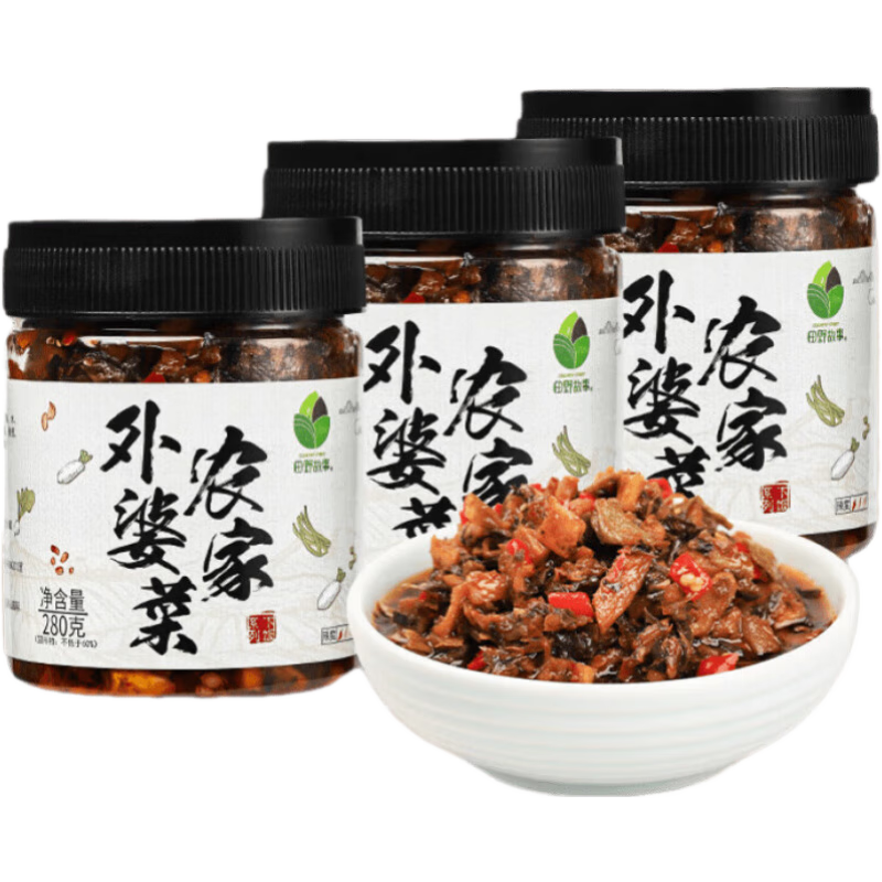 田野故事[]湘西農(nóng)家外婆菜下飯腌菜即食醬菜咸菜蘿卜干湖南特產(chǎn) 農(nóng)家外婆菜【280g*3瓶】力薦