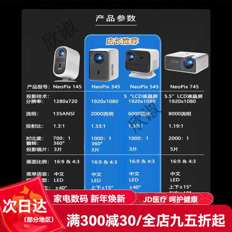 飞利浦（philips）NeoPix145投影仪家用1080P超高清家庭影院白天高亮卧室客厅手机投屏便携智能云台投影机低蓝光护眼 官方 假一赔三 套餐一 NeoPix 345 下单赠送豪华七件套