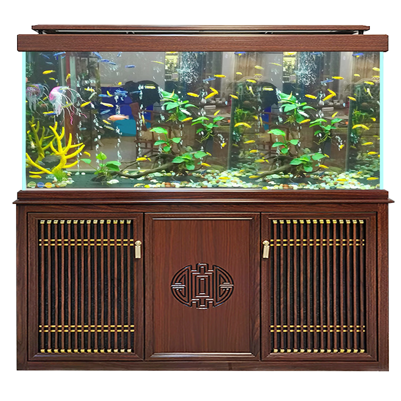 江彩魚缸客廳底濾家用大中型2025新款超白下過濾水族箱屏風龍魚缸定制 長150x寬50x缸75x總高166cm