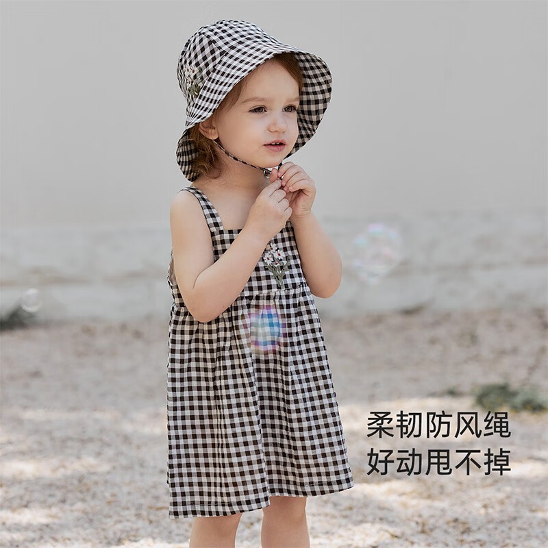 BabyloveHome【清仓】女宝宝帽子夏季遮阳帽婴儿法式洋气格纹防风帽外出太阳帽 维希风尚 46cm(根据宝宝头围选择)