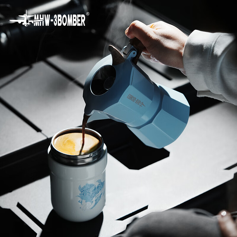 MHW-3BOMBER[新婚礼物]轰炸机双阀摩卡壶意式浓缩手冲咖啡壶家用煮咖啡器具 【新配色】海盐蓝-2杯份-100ml