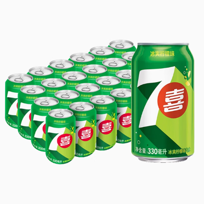 百事可乐碳酸饮料七喜冰爽柠檬味汽水330mL罐装矮罐夏季休闲果味饮品 七喜330ml*24罐