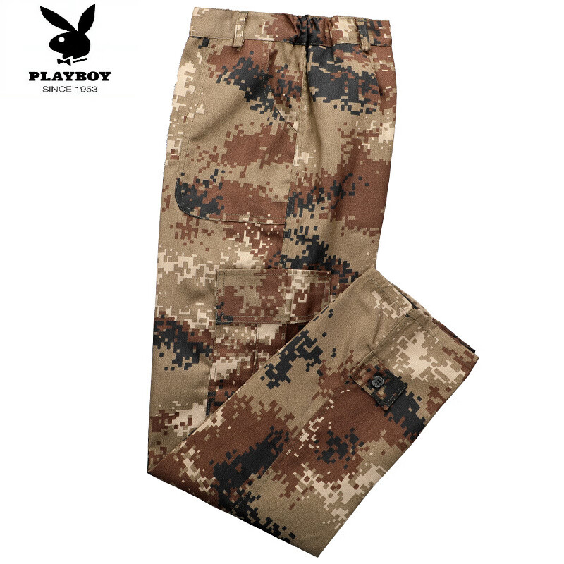 花花公子(PLAYBOY)春秋迷彩褲子男透氣寬松耐磨抗撕裂戶外多兜勞保服工作服直筒褲子 荒漠迷彩單件褲子 2XL 185(155-170斤)