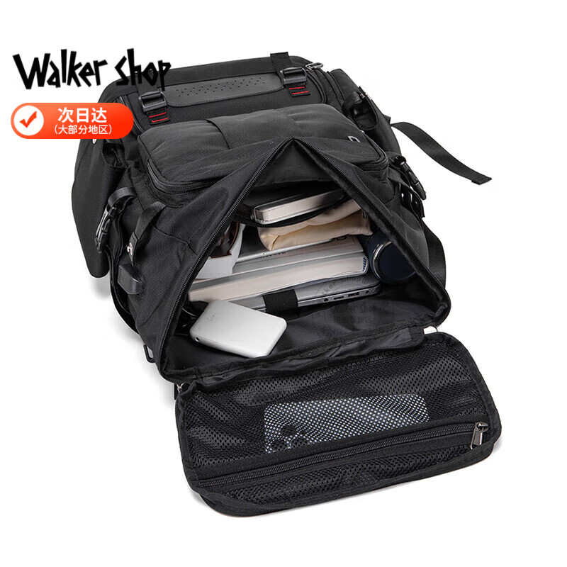 Walker Shop品牌电脑包男士双肩包男大容量可扩展旅行户外登山书包17寸背包男 黑色【80L】 【可扩展/独立鞋仓】