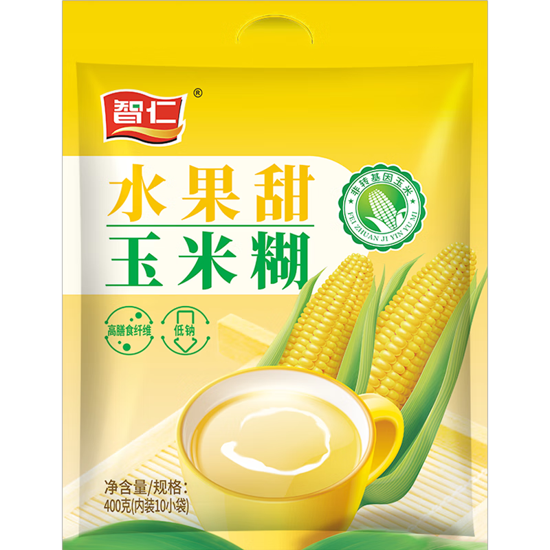 智仁 纯玉米糊 营养早餐冲饮粗粮代餐粉 低脂肪0添加蔗糖 独立小袋装 【1袋400g】水果甜玉米糊