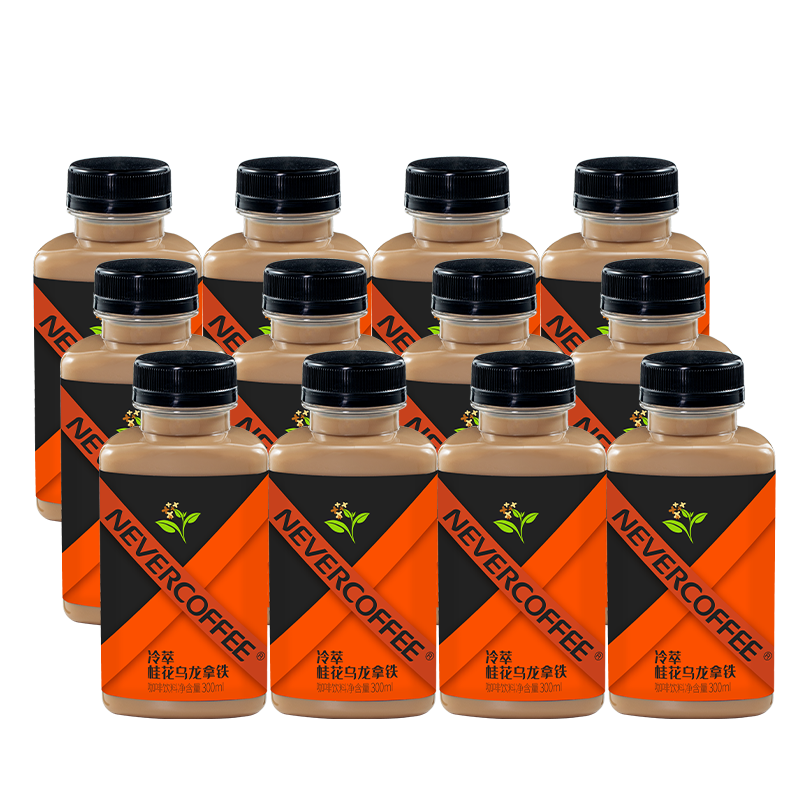 Peet's CoffeeNever Coffee即飲咖啡瓶裝多口味冷萃冰博客生椰拿鐵黑咖啡12瓶裝 冷萃桂花烏龍拿鐵咖啡[300ml*12