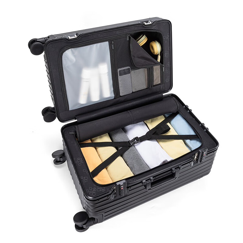 Walker Shop 行李箱七系全铝镁合金大容量时尚旅行箱万向轮拉杆箱 灰配黑 【光感科技金属系列 7系铝镁合金】 32英寸 【三七开大容量箱】