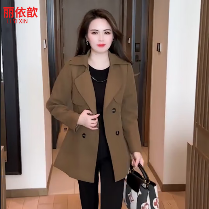 丽依歆中长款风衣外套女2025新款早春秋款小个子时尚洋气修身小香风上衣 卡其 （有内衬803） XL (建议115-125斤)