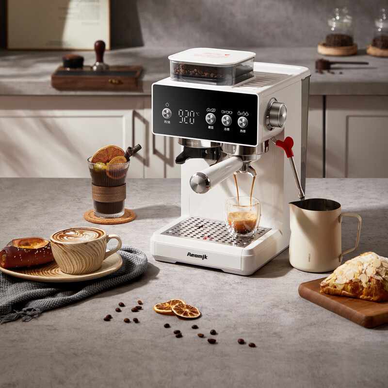 AEOMJK艾摩客CM5540冷萃咖啡机研磨一体液晶显示屏 意式半自动家用20BAR美式打奶泡办公室咖啡机