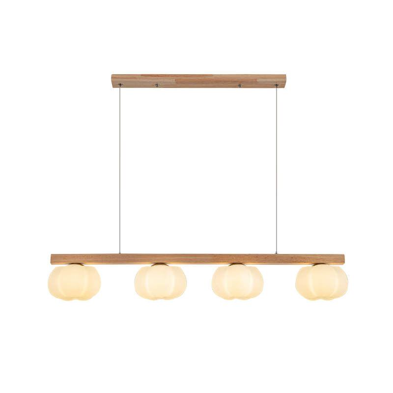 大觀園（DGY）全光譜吊燈原木風(fēng)餐廳燈現(xiàn)代簡約燈具極簡餐桌燈一字棉花吊燈O335 4頭95cm-三色變光48W-全光譜