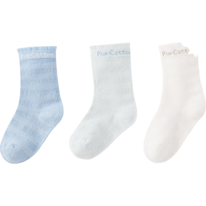 全棉时代儿童袜子婴儿棉袜宝宝新生儿男女童中长筒袜 蓝白蓝 15cm