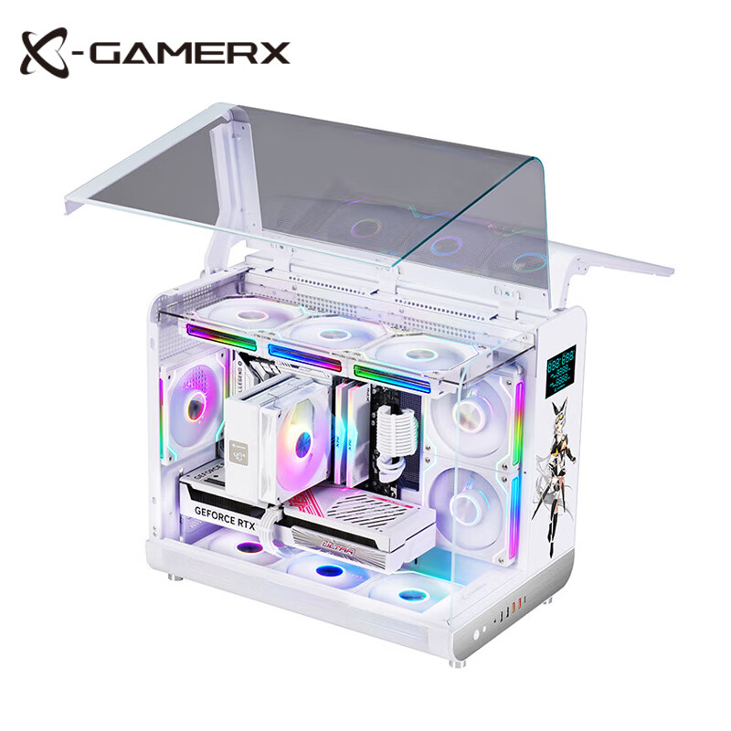 未知玩家幻翼海景房无立柱曲面玻璃MATX电脑台式机LCD屏显360水冷游戏机箱 幻翼 数显版 白色
