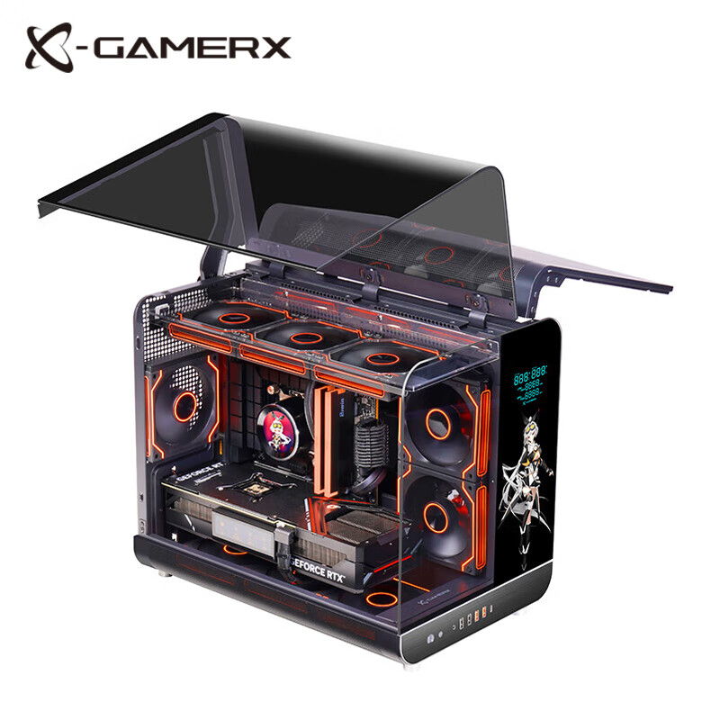 未知玩家幻翼海景房无立柱曲面玻璃MATX电脑台式机LCD屏显360水冷游戏机箱 幻翼 数显版 黑色